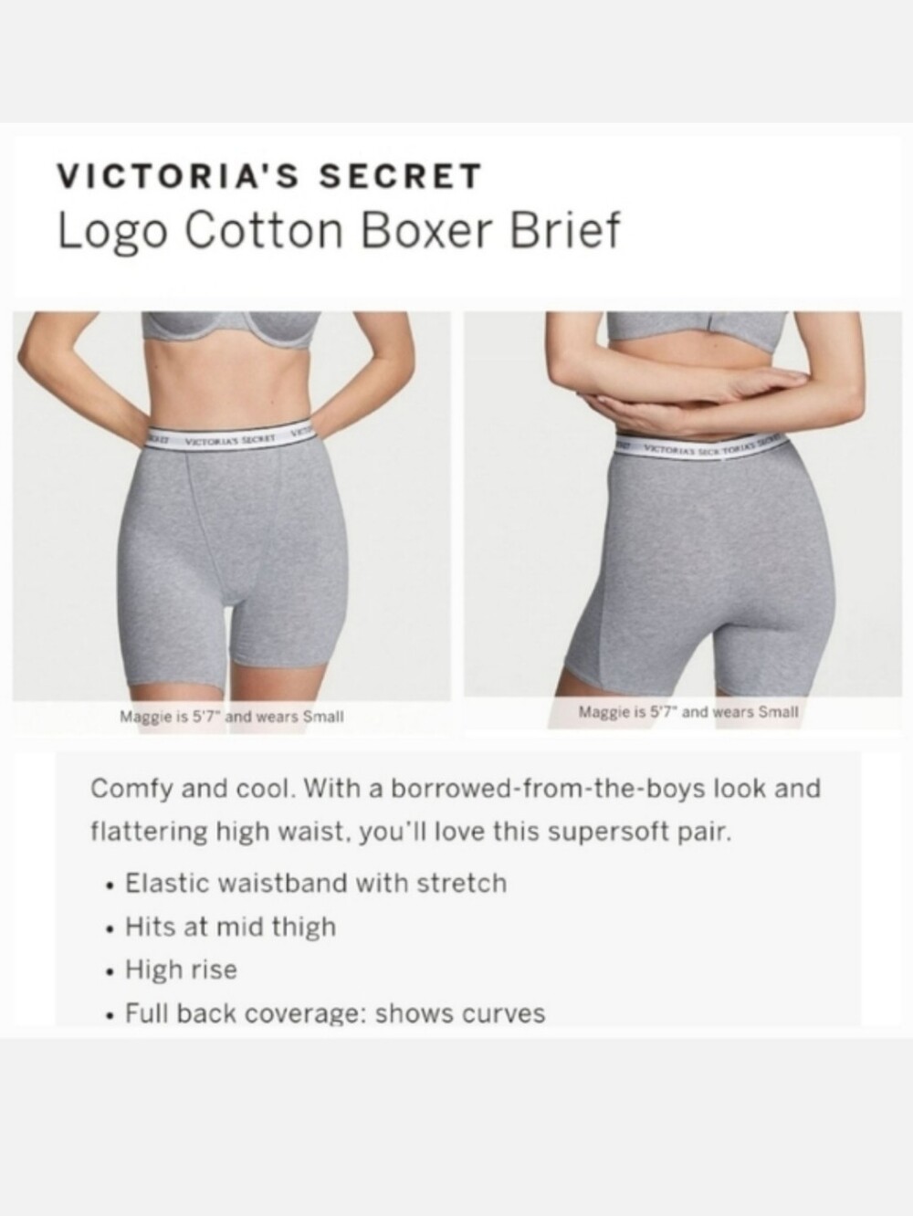 Victoria's secret logo cotton stretch high waist boxer brief panty shorts GRAY L